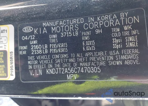 2012 Kia Soul z USA, uszkodzony, nr VIN KNDJT2A56C7470305